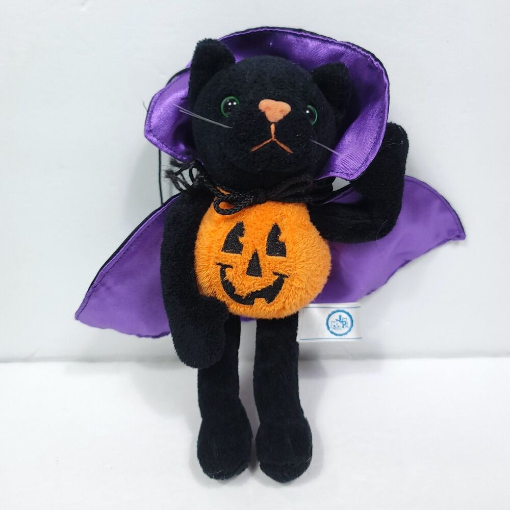 Halloween Black Cat Vampire Cape Plush Jack O Lantern Pumpkin Stuffed Animal 7"